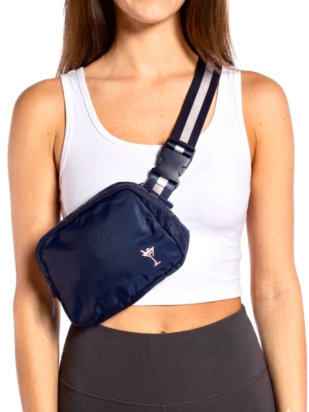 Golftini Martini Crossbody Bag navy white striped strap